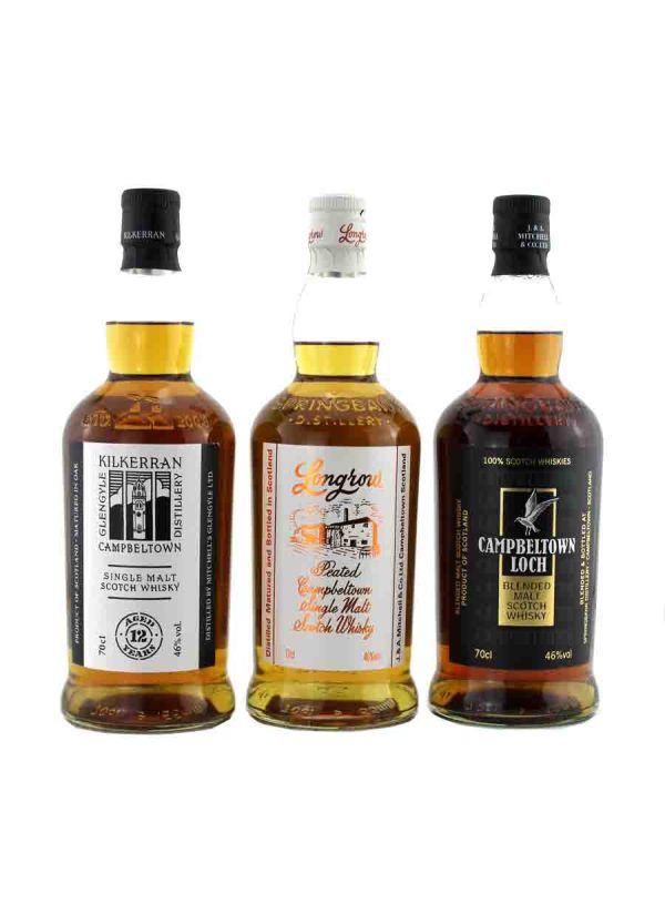 Campbeltown New Year Trio ( Kilkerran 12 year old, Longrow Peated and Campbeltown Loch ) with free UK shipping 3 x 70cl /46%abv