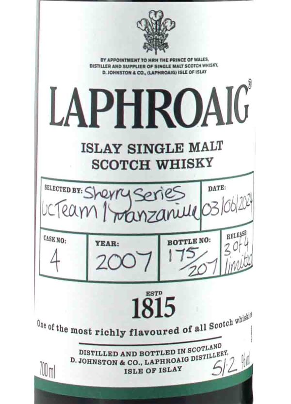 Laphroaig 2007 Hand-filled 17 year old Manzanilla Sherry Series Cask #4 (3 of 4) 70cl /51.2%abv 207 bottles. - Image 2