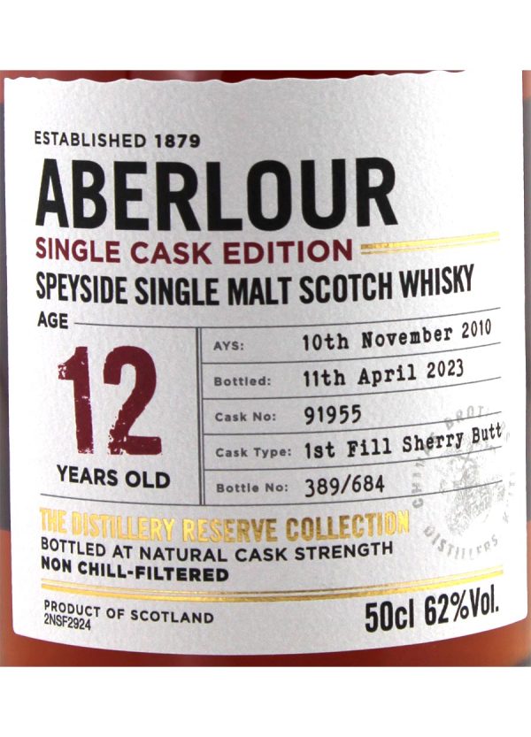Aberlour 12 year old Distillery Reserve Collection Sherry Cask # 91955 50cl / 62.0%abv (684 bottles) - Image 2