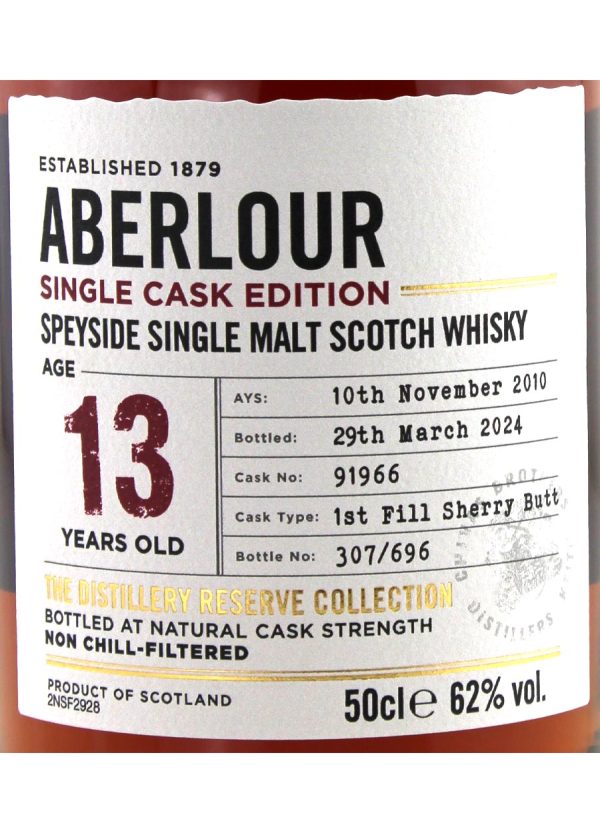 Aberlour 13 year old Distillery Reserve Collection Sherry Cask # 91966 50cl / 62.0%abv (696 bottles) - Image 3
