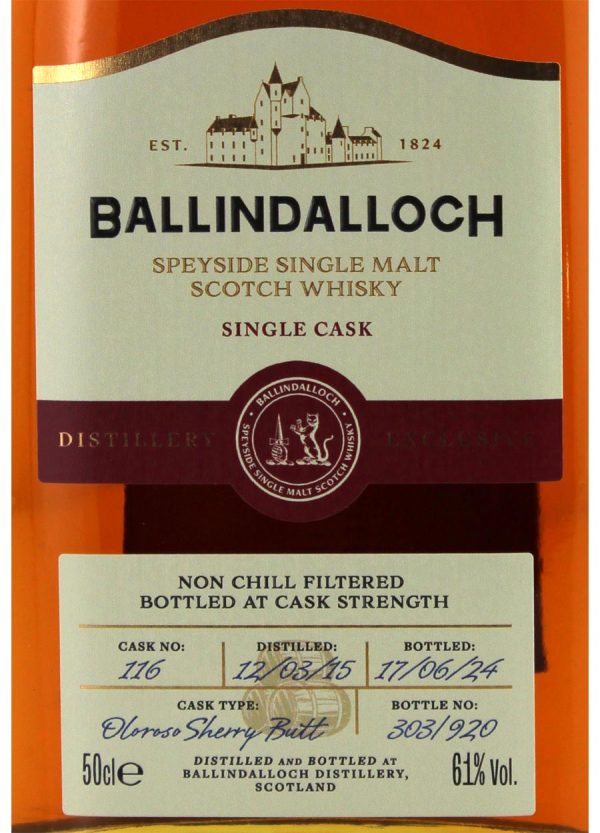 Ballindalloch 9 year old Distillery Exclusive Oloroso Single Cask # 116 50cl / 61%abv (920 bottles) - Image 2