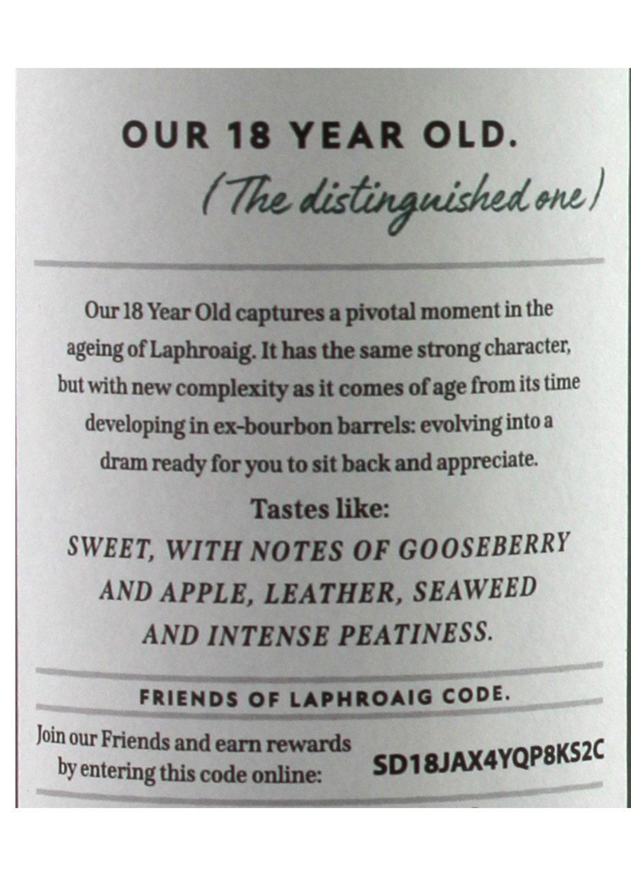 Laphroaig 18 year old 70cl / 48%abv - Image 2